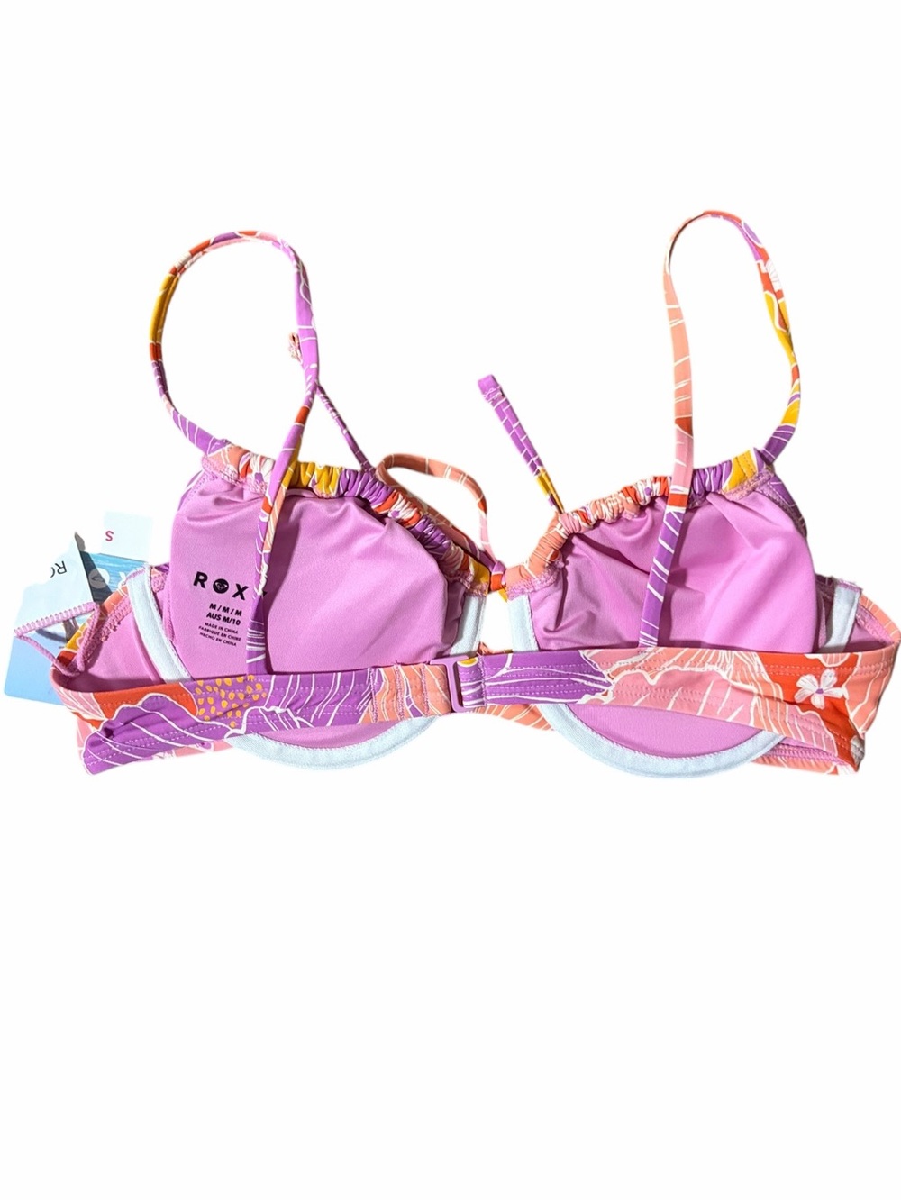 Roxy Bikini Top Bell Botttom Blooms Ruched Underwire Floral Top Size Medium NWT - Picture 4 of 5